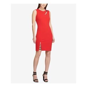 DKNY Cherry Red Sleeveless Cut Out Sheath Dress Size 2